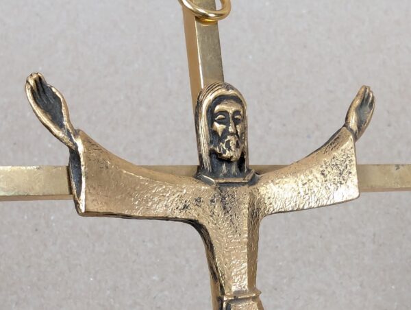 Mid-Century Modern Style Crucifix Pendant Linear Brass Cross Textured Metal F...