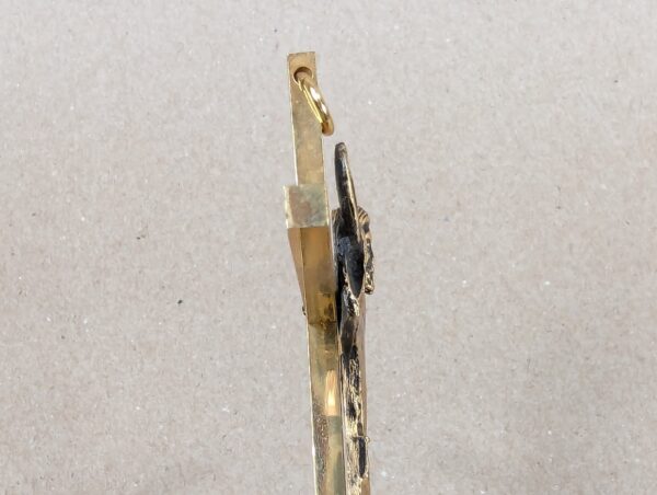 Mid-Century Modern Style Crucifix Pendant Linear Brass Cross Textured Metal F...