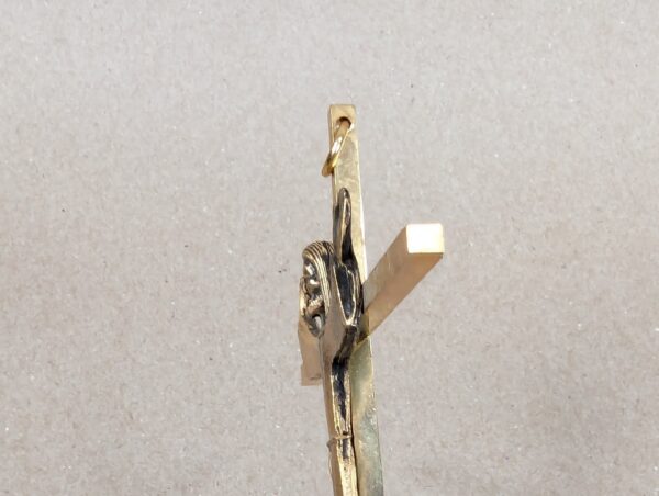 Mid-Century Modern Style Crucifix Pendant Linear Brass Cross Textured Metal F...