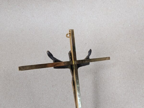 Mid-Century Modern Style Crucifix Pendant Linear Brass Cross Textured Metal F...