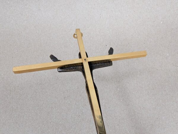 Mid-Century Modern Style Crucifix Pendant Linear Brass Cross Textured Metal F...