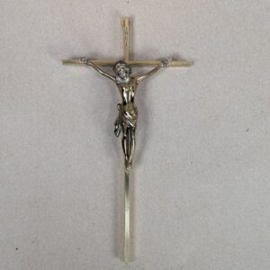 Mid-Century Modern Brass Wall Crucifix Minimalist Stylized Corpus Western Ger...