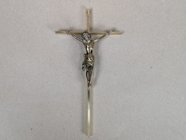 Mid-Century Modern Brass Wall Crucifix Minimalist Stylized Corpus Western Ger...