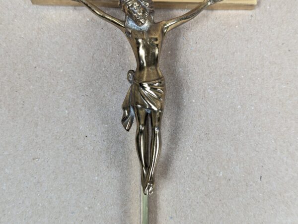 Mid-Century Modern Brass Wall Crucifix Minimalist Stylized Corpus Western Ger...