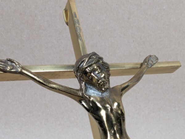 Mid-Century Modern Brass Wall Crucifix Minimalist Stylized Corpus Western Ger...