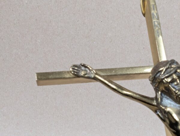 Mid-Century Modern Brass Wall Crucifix Minimalist Stylized Corpus Western Ger...
