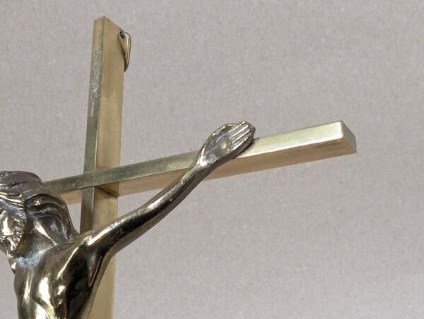 Mid-Century Modern Brass Wall Crucifix Minimalist Stylized Corpus Western Ger...