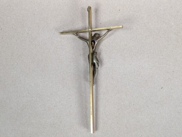 Mid-Century Modern Brass Wall Crucifix Minimalist Stylized Corpus Western Ger...