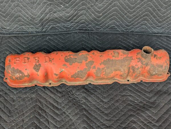 Vintage Ford Inline-6 Engine Valve Cover Orange Metal Automotive Display Piece