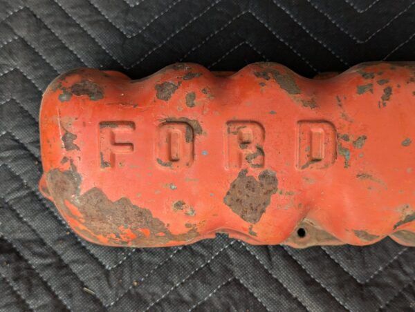 Vintage Ford Inline-6 Engine Valve Cover Orange Metal Automotive Display Piece