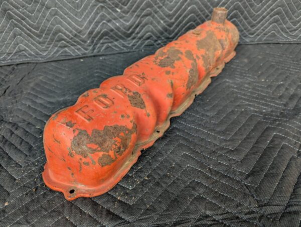 Vintage Ford Inline-6 Engine Valve Cover Orange Metal Automotive Display Piece