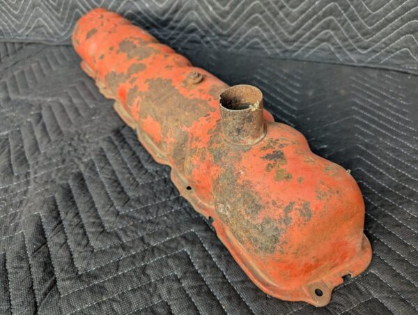 Vintage Ford Inline-6 Engine Valve Cover Orange Metal Automotive Display Piece