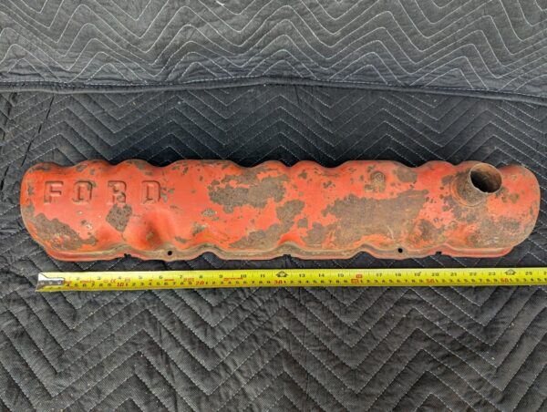 Vintage Ford Inline-6 Engine Valve Cover Orange Metal Automotive Display Piece