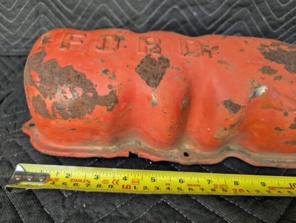 Vintage Ford Inline-6 Engine Valve Cover Orange Metal Automotive Display Piece