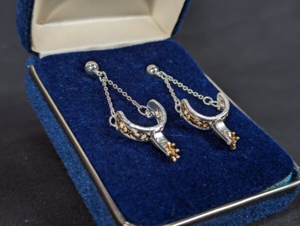 Montana Silversmiths Drop Earrings Western Spur Design Two-Tone Silver Gold Tone