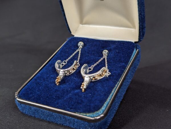 Montana Silversmiths Drop Earrings Western Spur Design Two-Tone Silver Gold Tone