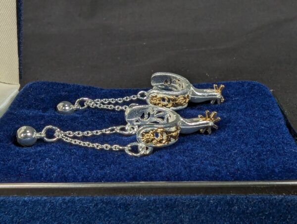 Montana Silversmiths Drop Earrings Western Spur Design Two-Tone Silver Gold Tone