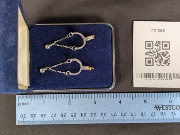 Montana Silversmiths Drop Earrings Western Spur Design Two-Tone Silver Gold Tone