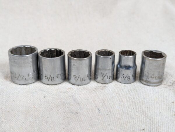 Vintage Craftsman USA Socket Set 11/16 5/8 9/16 7/16 3/8 14mm Mixed Sizes Tool