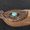 10-577.jpg Boho Long Necklace Metal Filigree Feather Pendant Faux Turquoise Brown Accent...