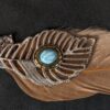 10-578.jpg Boho Long Necklace Metal Filigree Feather Pendant Faux Turquoise Brown Accent...