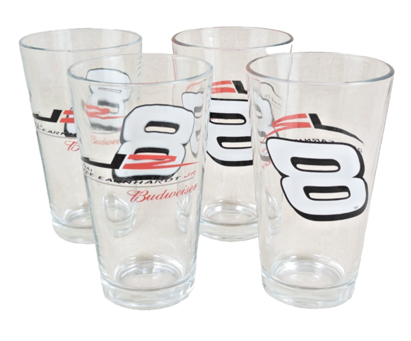 10-6.png Budweiser Dale Earnhardt Jr #8 NASCAR Pint Glasses Set of 4 Red White 2000s Bar