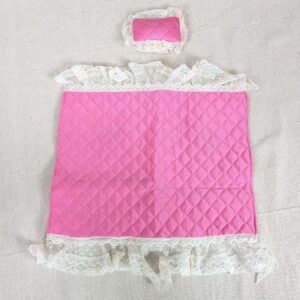 Vintage 1985 Mattel Barbie Doll Bedding Set Quilted Pink Blanket Lace Pillow