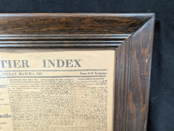 The Frontier Index Newspaper March 6 1868 Framed Reproduction Americana Souvenir
