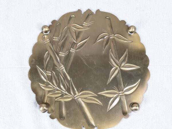 Vintage Brass Footed Tray Trivet Embossed Bamboo Design Made in Canada Model ...