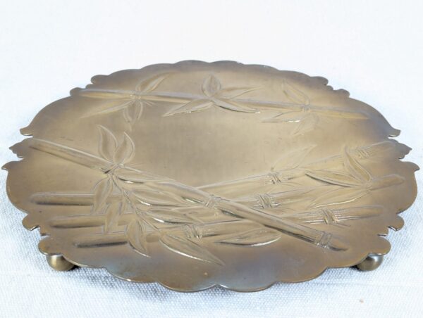 Vintage Brass Footed Tray Trivet Embossed Bamboo Design Made in Canada Model ...