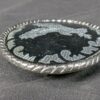 Vintage Oval Belt Buckle Silver-Tone Eagle Motif Black Enamel Rope Border 3.5in