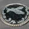 Vintage Oval Belt Buckle Silver-Tone Eagle Motif Black Enamel Rope Border 3.5in