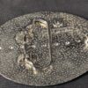 Vintage Oval Belt Buckle Silver-Tone Eagle Motif Black Enamel Rope Border 3.5in