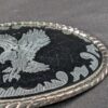 Vintage Oval Belt Buckle Silver-Tone Eagle Motif Black Enamel Rope Border 3.5in