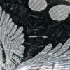 Vintage Oval Belt Buckle Silver-Tone Eagle Motif Black Enamel Rope Border 3.5in