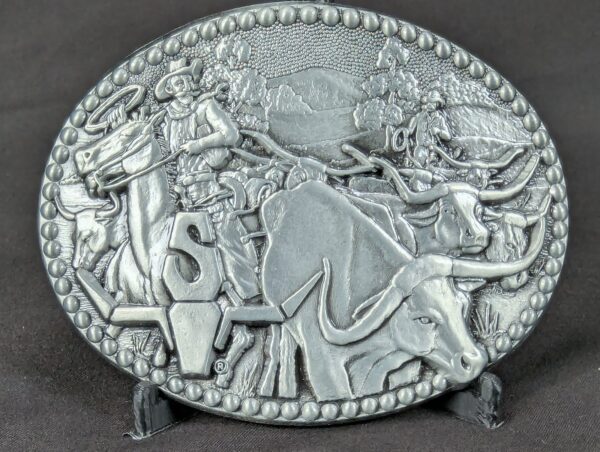 10-859.jpg Vintage Award Design Medals Zee Series Western Cowboy Longhorn Belt Buckle Metal