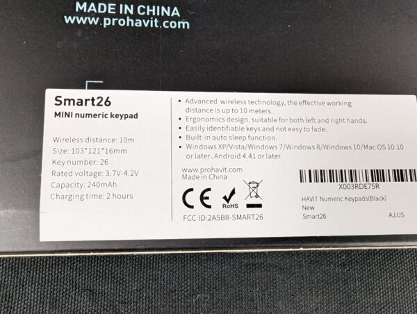 Havit Smart26 Mini Numeric Keypad Wireless Black Bluetooth - Excellent Cond