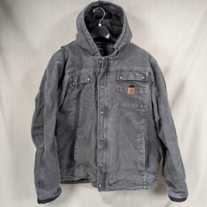 Carhartt Jacket Mens XL Bartlett Sherpa Lined Gray Full Zip Faded Hooded Work