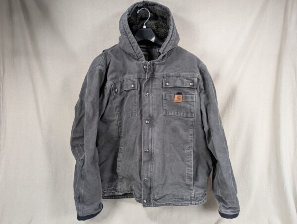 Carhartt Jacket Mens XL Bartlett Sherpa Lined Gray Full Zip Faded Hooded Work