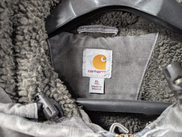 Carhartt Jacket Mens XL Bartlett Sherpa Lined Gray Full Zip Faded Hooded Work